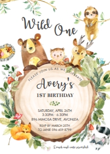 Cute Woodland Greenery Birthday Invitation 1a 5"x7": Cute Woodland Greenery Birthday Invitation 1a 5"x7"