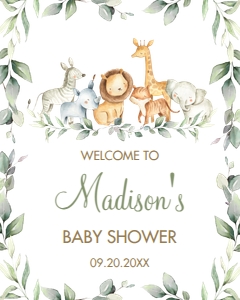 Greenery Jungle Animals Welcome Sign 16"x20" design preview