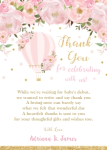 Blush Floral Hot Air Balloon Thank You Card 5"x7": Blush Floral Hot Air Balloon Thank You Card 5"x7"