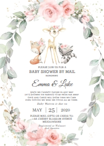 Woodland Soft Pink Floral Greenery Baby Shower by Mail Invitation 5"x7" design preview