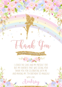 Pink and Purple Floral Fairy Thank You Card 5"x7": Pink and Purple Floral Fairy Thank You Card 5"x7"