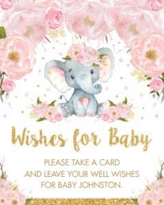 Elephant Blush Floral Wishes for Baby Sign 8"x10" design preview