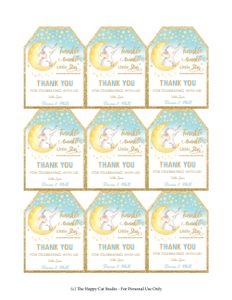 Twinkle Little Star Elephant Blue Favor Tags - Letter: Twinkle Little Star Elephant Blue Favor Tags