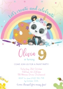 Cute Pandacorn Art Party Invitation 5"x7" design preview