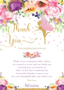 Summer Floral Fairy Thank You Card 5"x7": Summer Floral Fairy Thank You Card 5"x7"