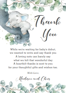 Elephant Greenery Thank You Card 5"x7" design preview