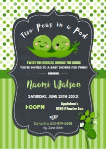 Two Peas in a Pod Gender Neutral Invitation 5"x7": Two Peas in a Pod Gender Neutral Invitation 5"x7"