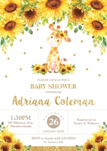 Giraffe Sunflower Floral Baby Shower Invitation 5"x7": Giraffe Sunflower Floral Baby Shower Invitation 5"x7"