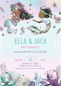 Mermaid and Pirate 1a Birthday Invitation 5"x7": Mermaid and Pirate 1a Birthday Invitation 5"x7"