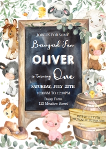 Cute Farm Animals Invitation 5"x7": Cute Farm Animals Invitation 5"x7"