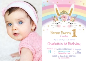 Rainbow Bunny Photo Invitation 5"x7" design preview