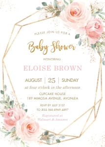 Blush Floral Baby Shower Geometric Invitation 5"x7": Blush Floral Baby Shower Geometric Invitation 5"x7"