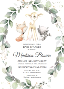 Woodland Soft Greenery Baby Shower Invitation 5"x7" design preview