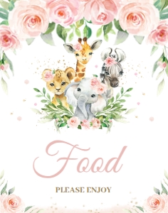 Blush Pink Floral Jungle Animals Sign 11"x14" Food: Blush Pink Floral Jungle Animals Signage Bundle