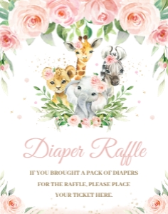 Blush Pink Floral Jungle Animals Sign 11"x14" Diaper Raffle: Blush Pink Floral Jungle Animals Signage Bundle