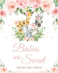 Blush Pink Floral Jungle Animals Sign 11"x14" Treat: Blush Pink Floral Jungle Animals Signage Bundle