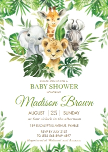 Jungle Animals Greenery Baby Shower Invitation 5"x7" JA7 design preview
