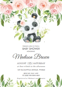 Panda Floral Greenery Baby Shower Invitation 5"x7" design preview