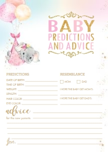 Elephant Pink Balloons Baby Predictions and Advice Card 5"x7" EP3 design preview