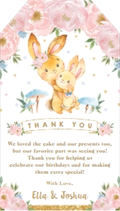Pink Blue Floral Bunnies Favor Tag 2"x3.5" design preview