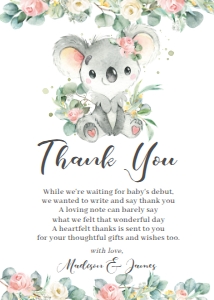 Koala Pink Floral Thank You Card 5"x7": Koala Pink Floral Thank You Card 5"x7"