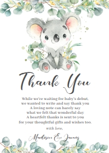 Koala Greenery Thank You Card 5"x7": Koala Greenery Thank You Card 5"x7"