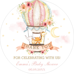 Floral Hot Air Balloon Cute Animals 2" Circle Label design preview