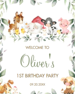 Cute Farm Animals Greenery Welcome Sign 16"x20" design preview