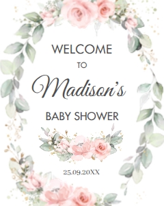 Pink Floral Greenery Welcome Sign 16"x20" design preview