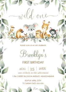 Chic Australian Animals Greenery Birthday Invitation 5"x7": Chic Australian Animals Greenery Birthday Invitation 5"x7"