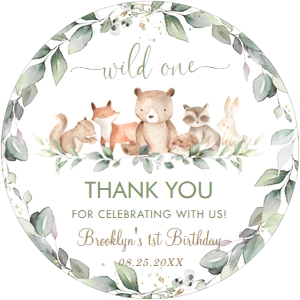 Woodland Animals Greenery Birthday 2 Inches Round Label WG12 design preview