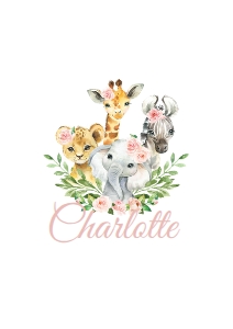 Jungle Animals Pink Floral Iron On Transfer design preview
