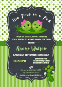 Two Peas in a Pod Baby Shower Twin Girls Invitation 5"x7" design preview