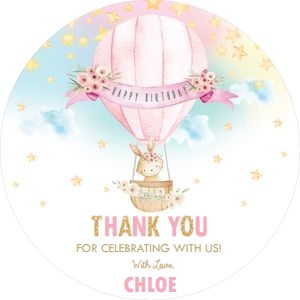 Cute Bunny Hot Air Balloon 2" Circle Labels design preview