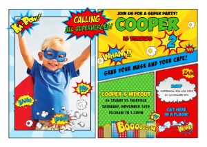 Superhero Comic Book Blue Invitation 5"x7" design preview
