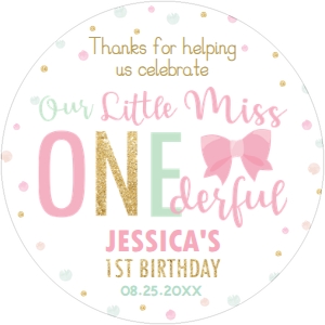 Pink Bow Miss ONEderful 2 Inches Circle Label design preview