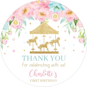 Pink and Mint Floral Carousel 2 Inches Round Label design preview