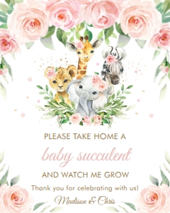 Blush Pink Floral Jungle Animals Succulent Favor Sign 8"x10" design preview