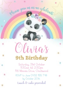 Cute Panda Rainbow Party Invitation 5"x7" design preview