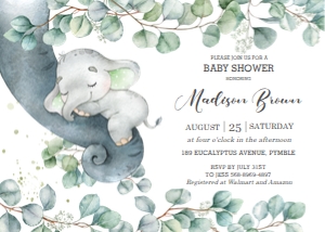 Elephant Greenery Gender Neutral Invitation 5"x7" design preview
