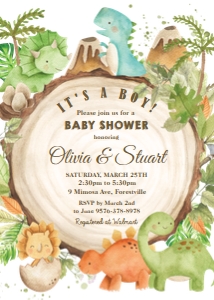 Cute Dinosaurs Greenery Baby Shower Invitation 5"x7" design preview