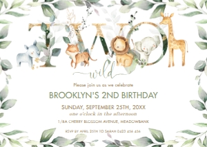 Chic Jungle Animals Greenery 2nd Birthday Invitation 5"x7" design preview