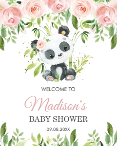 Panda Pink Floral Welcome Sign 16"x20" design preview
