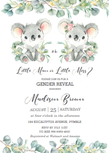 Koala Eucalyptus Greenery Gender Reveal Invitation 5"x7" design preview