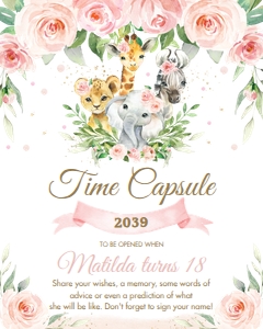 Pink Floral Jungle Animals Time Capsule Sign 16"x20" JA6 design preview