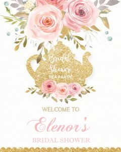 Pink Floral Tea Party Welcome Sign 16"x20" TP2: Pink Floral Tea Party Welcome Sign 16"x20" TP2
