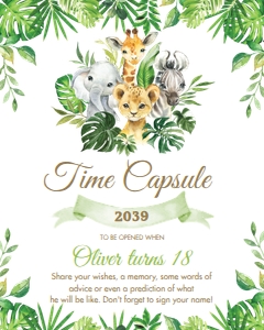 Greenery Jungle Animals Time Capsule Sign 16"x20" JA7: Greenery Jungle Animals Time Capsule Sign 16"x20" JA7