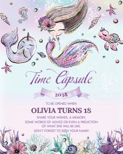 Whimsical Brunette Mermaid Time Capsule Sign 16"x20" design preview