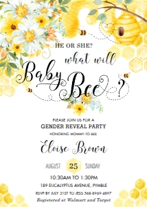 Chic Bumblebees Yellow Flora Gender Reveal Party Invitation 5"x7" design preview