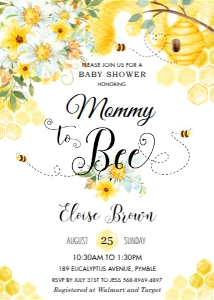 Chic Bumblebees Yellow Floral Baby Shower Invitation 5"x7": Chic Bumblebees Yellow Floral Baby Shower Invitation 5"x7"
